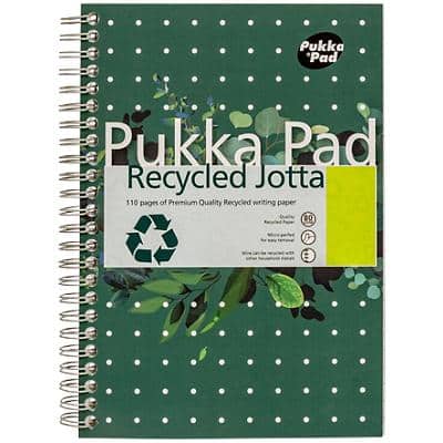 Pukka Pad Jotta A5 Wirebound Green Cardboard Cover Notebook Ruled Recycled 110 Pages Pack of 3