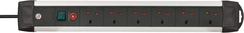 brennenstuhl Alu-Office-Line Line Extension 6 Way Socket with Safety Fuse 3m Black, Silver