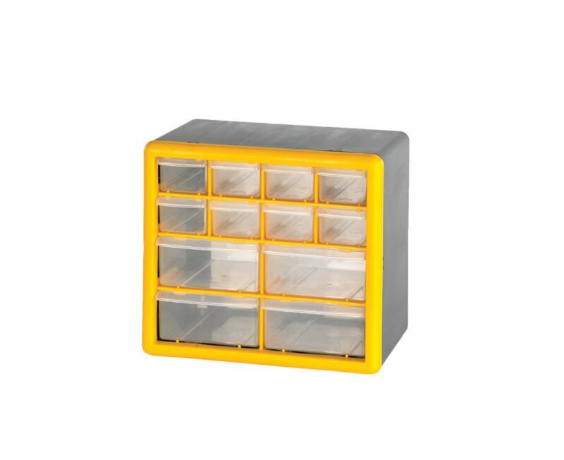 GPC Compartment Storage Box 12 Drawers Grey/Yellow MSB12Z 160 mm x 235 mm x 265 mm (DxHxW)