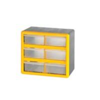 GPC Compartment Storage Box 6 Drawers Grey/Yellow MSB06Z 160 mm x 235 mm x 265 mm (DxHxW)