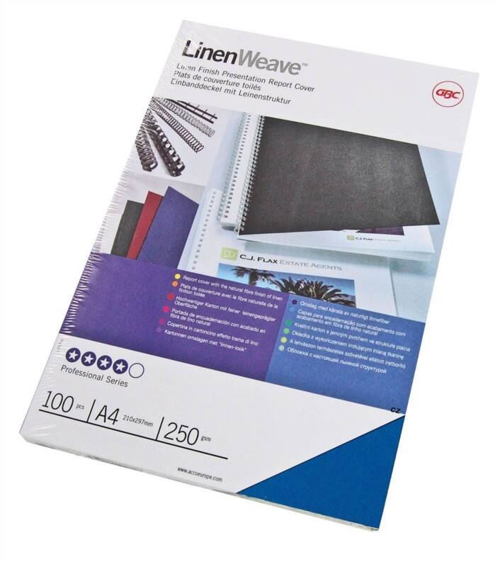 GBC Linen Weave Binding Cover A4 250 gsm Blue Pack of 100