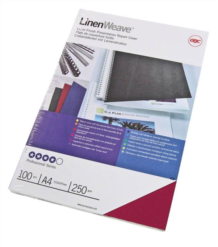 GBC Linen Weave Binding Cover A4 250 gsm Red Pack of 100