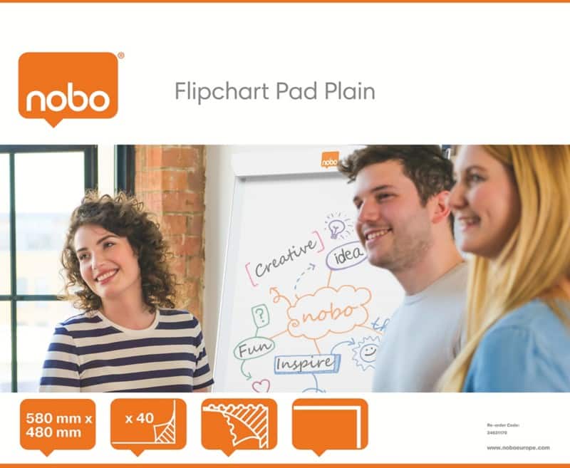 Nobo Flipchart Pad for Flip Over Easel 40 Sheets B1 Plain Pack of 5