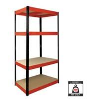 Nautilus Designs Boltless Shelving Unit 4 Shelves Steel 900 x 300 x 1,800 mm Black, Red