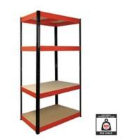 Nautilus Designs Boltless Shelving Unit 4 Shelves Steel 900 x 400 x 1,800 mm Black, Red