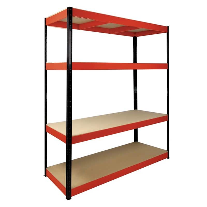 Nautilus Designs Boltless Shelving Unit 4 Shelves Steel 1,600 x 600 x 1,800 mm Black, Red