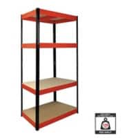 Nautilus Designs Boltless Shelving Unit 4 Shelves Steel 750 x 350 x 1,600 mm Black, Red