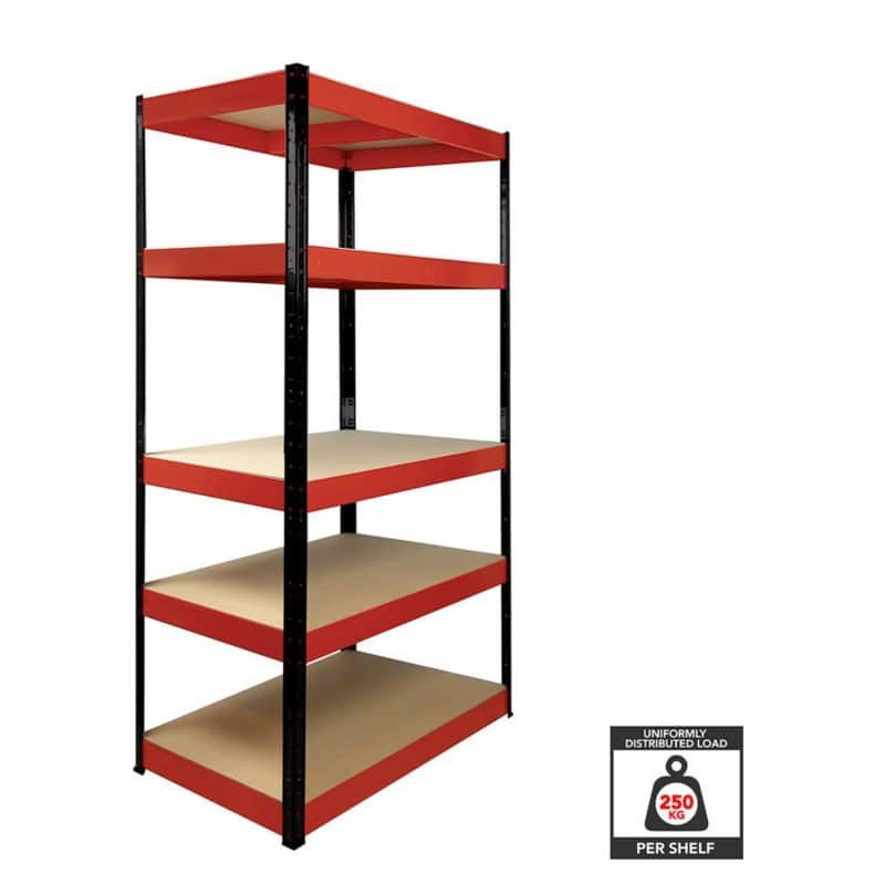 Nautilus Designs Boltless Shelving Unit 5 Shelves Steel 900 x 300 x 1,800 mm Black, Red