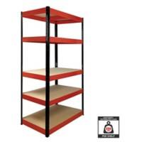 Nautilus Designs Boltless Shelving Unit 5 Shelves Steel 900 x 400 x 1,800 mm Black, Red