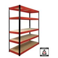 Nautilus Designs Boltless Shelving Unit 5 Shelves Steel 1,600 x 600 x 1,800 mm Black, Red