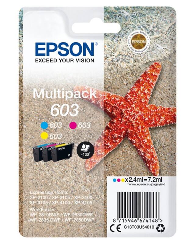 Epson 603 Original Ink Cartridge C13T03U54010 Cyan, Magenta, Yellow Pack of 3