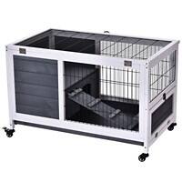 PawHut Indoor Rabbit Hutch Grey, White 530 mm x 900 mm x 590 mm