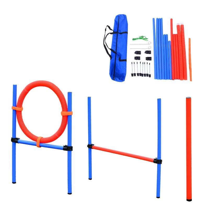 PawHut Pet Agility Set 8x Steel Stakes, 2x Spikes, 1x String Blue, Red