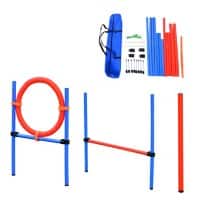 PawHut Pet Agility Set 8x Steel Stakes, 2x Spikes, 1x String Blue, Red