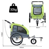 PawHut Pet Trailer Grey, Green 830 mm x 1550 mm x 1080 mm