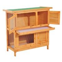 PawHut Rabbit Hutch Vintage Yellow, Green 450 mm x 900 mm x 900 mm