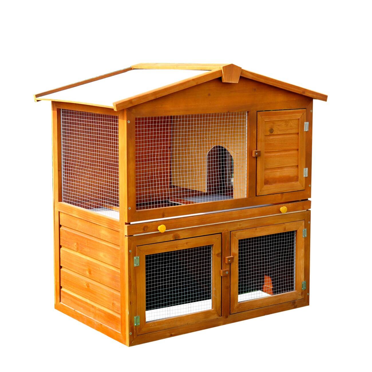 PawHut Rabbit Hutch Natural 935 mm x 550 mm x 980 mm | Viking Direct UK