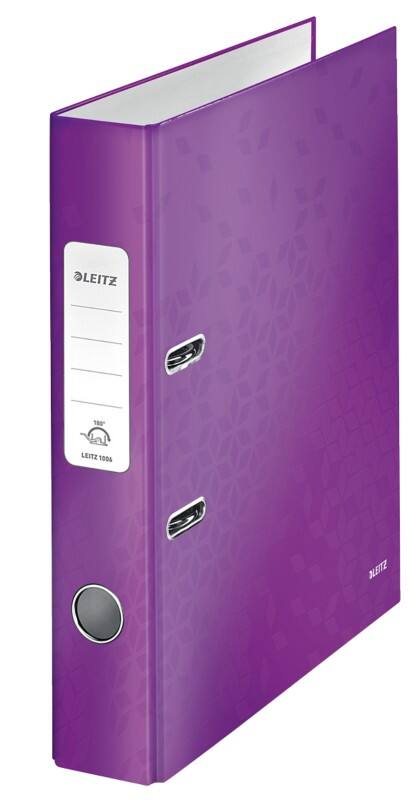 Leitz 180° WOW Narrow Lever Arch File A4 50 mm Purple 2 Rings 1006 Laminated Cardboard Portrait Pack of 10