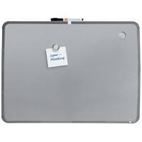 Nobo Small Desktop or Wall Mountable Magnetic Whiteboard QB05742C Lacquered Steel Silver Slim Frame 580 x 430 mm Grey