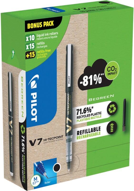 Pilot Rollerball Pen 0.5 mm V7 Black Pack of 10 Pens and 30 Refills