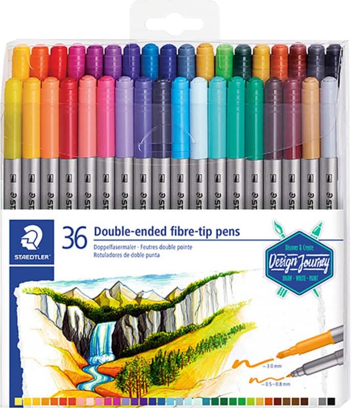 STAEDTLER Double Ended Felt Tip Pens Design Journey 0.5 - 3 mm Broad Assorted Pack of 36