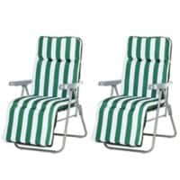 Outsunny Sun Lounger 01-0710 Steel, Polyester, Cotton Green, White Set of 2