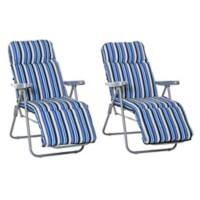 Outsunny Sun Lounger 84B-571V70BU Steel, Polyester, Cotton Blue, White Set of 2