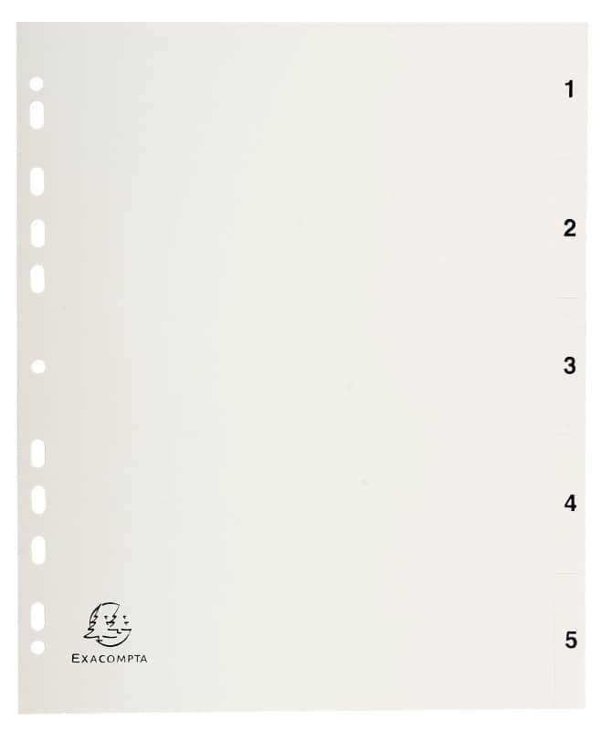 Exacompta 1 to 5 Numerical Dividers 100% Recycled A4 Grey 5 Part PP (Polypropylene) 11 Holes 1705E