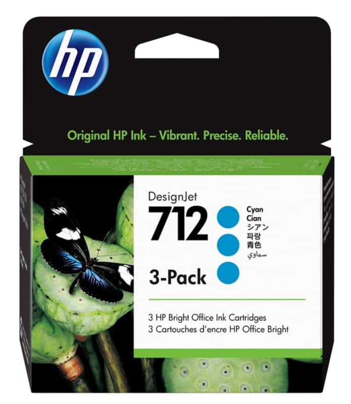 HP 712 DesignJet Ink Cartridge 3ED77A 29-ml Cyan Pack of 3