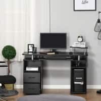 HOMCOM Computer Desk Rectangular Black Rubberwood Pedestal 2 Drawers 2 Pedestals 1,200 (W) x 1,200 (D) x 850 (H) mm Particle Board