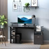 HOMCOM Non Height Adjustable Computer Desk Rectangular Black Oak Pedestal 1 Drawer 2 Pedestals 600 (W) x 1,520 (D) x 880 (H) mm MDF (Medium-Density Fibreboard)