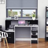 HOMCOM Non Height Adjustable Computer Desk Rectangular Black Oak Pedestal 2 Drawers 2 Pedestals 1,370 (W) x 550 (D) x 920 (H) mm MDF (Medium-Density Fibreboard)