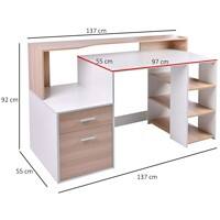 HOMCOM Non Height Adjustable Computer Desk Rectangular Oak Pedestal 2 Drawers 2 Pedestals 1,370 (W) x 550 (D) x 920 (H) mm MDF (Medium-Density Fibreboard)