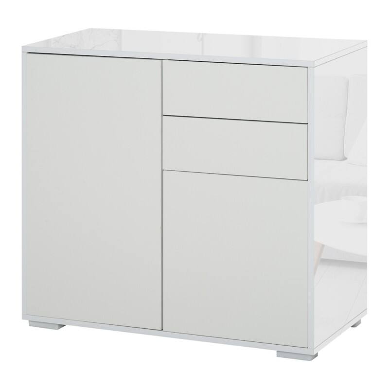 HOMCOM Particle Board Side Cabinet 2 Drawers 790 x 360 x 740 mm White