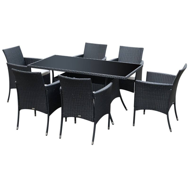 OutSunny Rattan Dining Set Black, White