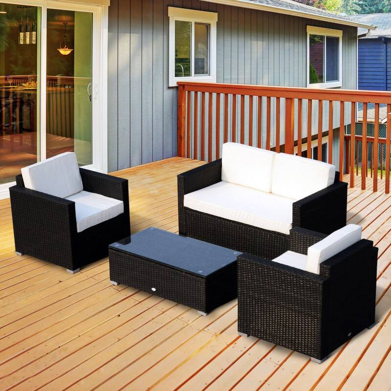OutSunny Rattan Furniture Set Black, Cream
