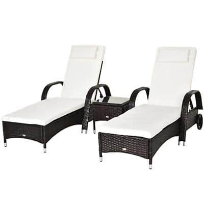 Outsunny Rattan Lounger Set 862-010BN Brown, Cream-White