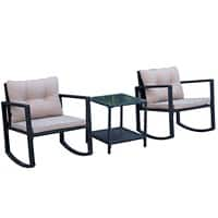 Outsunny Rattan Rocking Chair Set 867-036 Black, Beige