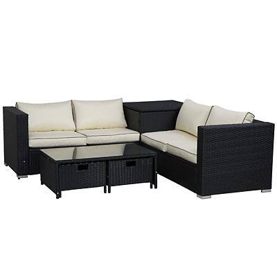 Outsunny Rattan Sofa Set 860-104V70BK Black, Cream