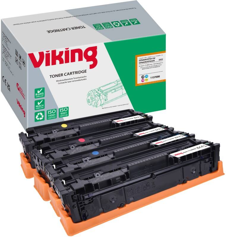 Viking 203X Compatible HP Toner Cartridge CF540X / CF541X / CF543X / CF542X Black, Cyan, Magenta, Yellow Pack of 4 Multipack
