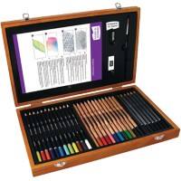 DERWENT Art Wooden Box Brown Pack of 35