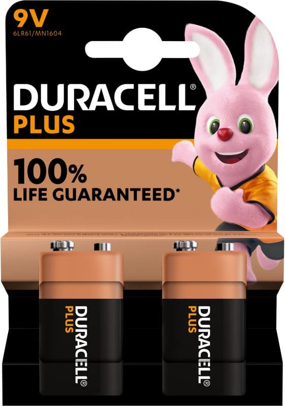 Duracell Batteries PLUS 6LR61 9V Alkaline Pack of 2