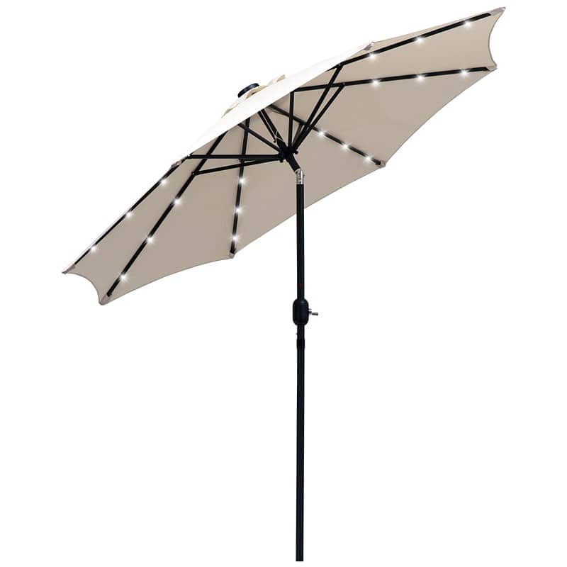 OutSunny Sun Umbrella Water-Resistant Metal, Polyester, LED Cream White