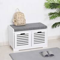 Homcom White Storage Bench with 2 Drawers and Removable Grey Seat