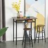 Homcom Set of 1 Bar Table and 2 Stools with Metal Frame Black and Oak 800 x 90 x 900 mm