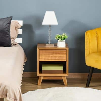 Homcom Modern Bedside Table Nightstand Walnut Brown 400 x 400 x 500 mm