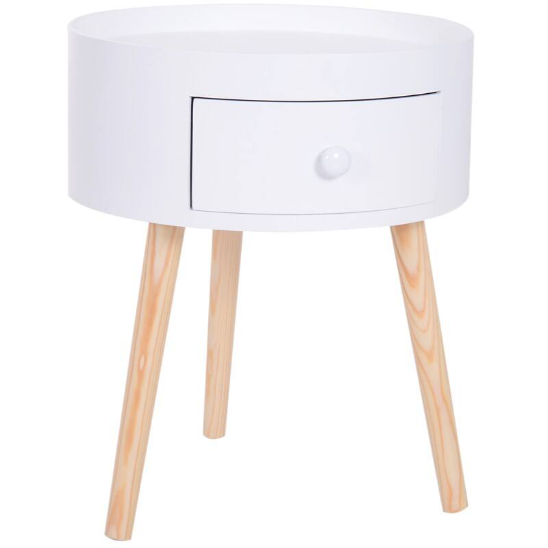 Homcom Modern Round Coffee Table with Drawer White Ф38 x 45H cm