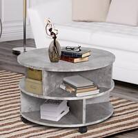 Homcom 2 Tier Round Side End Table with Divided Shelves and Wheels 600 x 600 x 390 mm