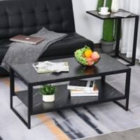 Homcom Two-Tier Laminate Marble Print Coffee Table with 2 Shelves Black 1,060 x 47 x 470 mm