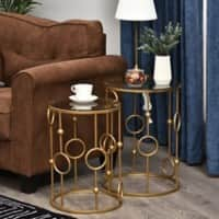 Homcom Set of 2 Round Coffee Tables Gold